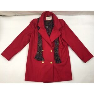 INTERNATIONAL Scene Red Wool Coat Matching Rayon Scarf Womens Size 9/10 Vintage